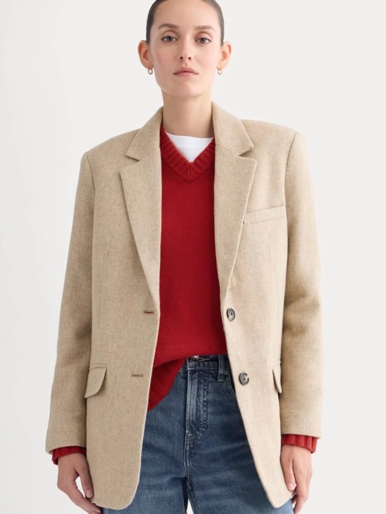 Everlane Jackets & Blazers - Everlane Tan Wool-Blend Single-Breasted Blazer
